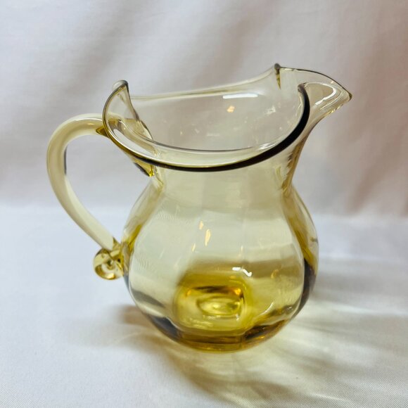 Rainbow Glass Golden Amber Pitcher Mid-20th Century Hand Blown Creamer 6” - Picture 11 of 11